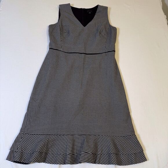 Women Ann Taylor Houndstooth Flounce‎ Sheath Dress Black /White Sz 6 Work Office - Picture 15 of 15